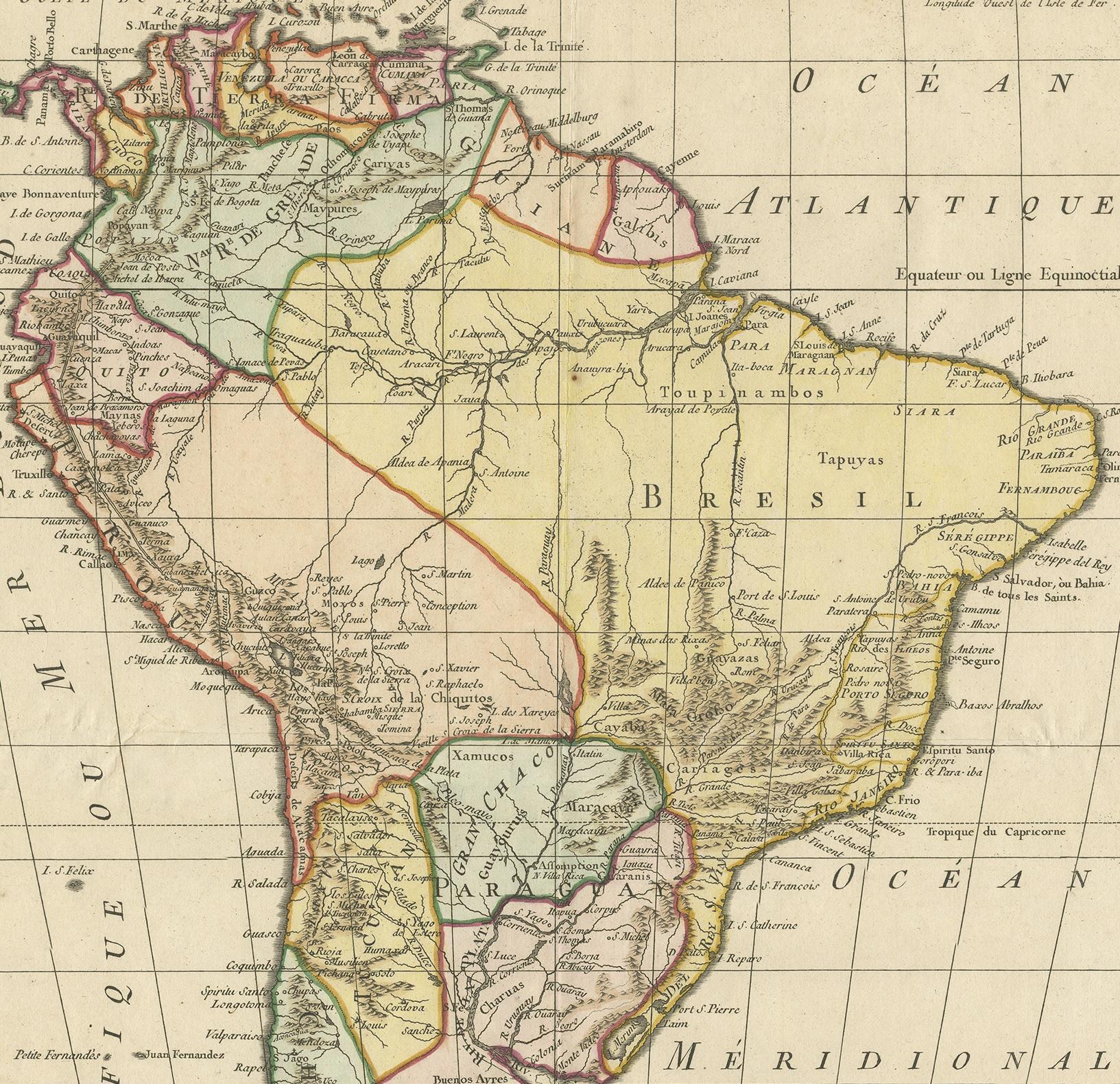 Carte ancienne d'Amérique du Sud par De la Harpe '1780' Bon état - En vente à Langweer, NL