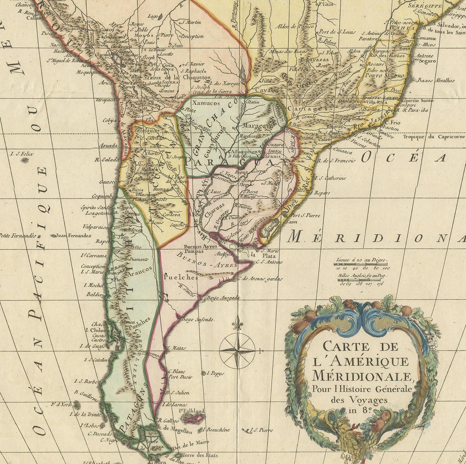 XVIIIe siècle Carte ancienne d'Amérique du Sud par De la Harpe '1780' en vente