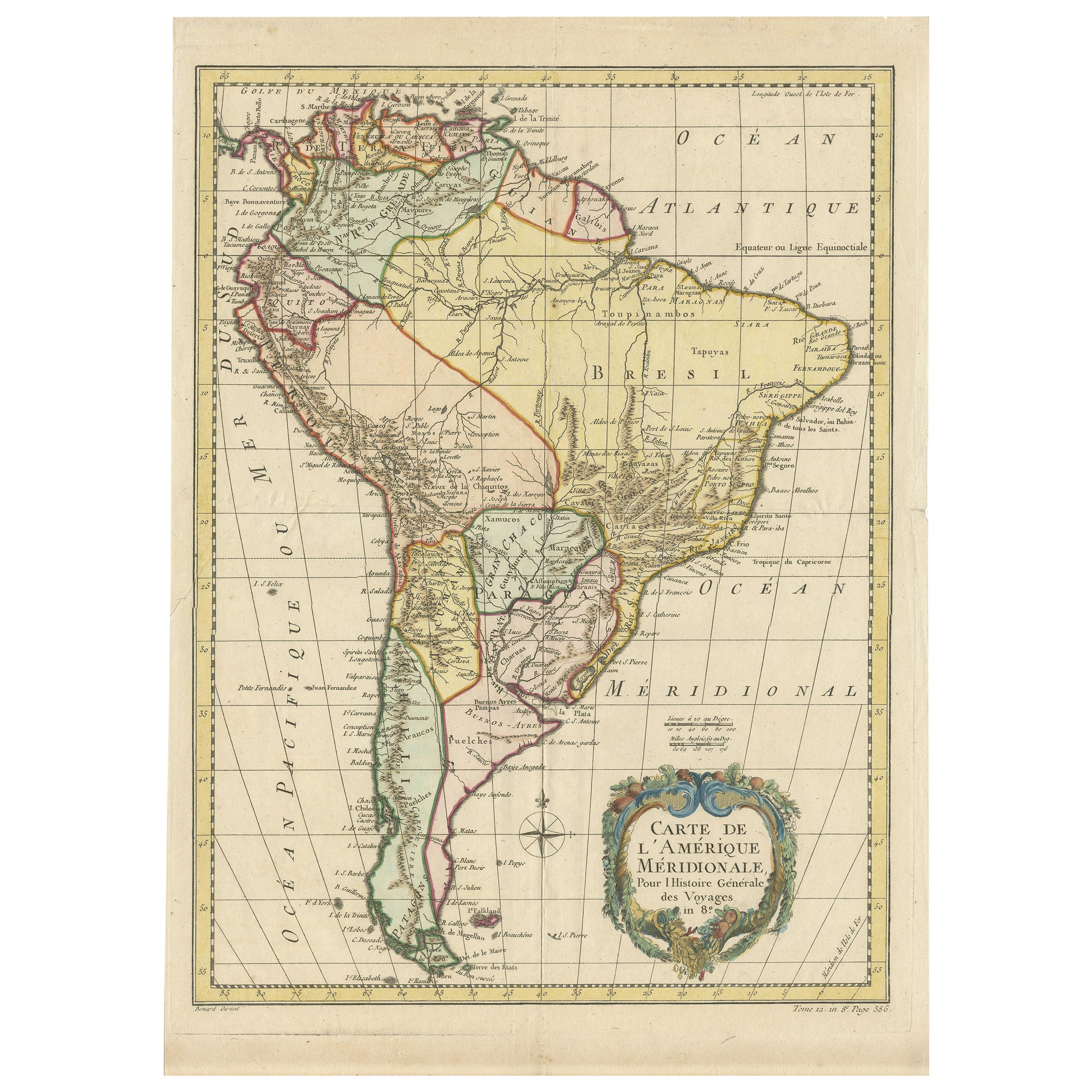 Carte ancienne d'Amérique du Sud par De la Harpe '1780' en vente