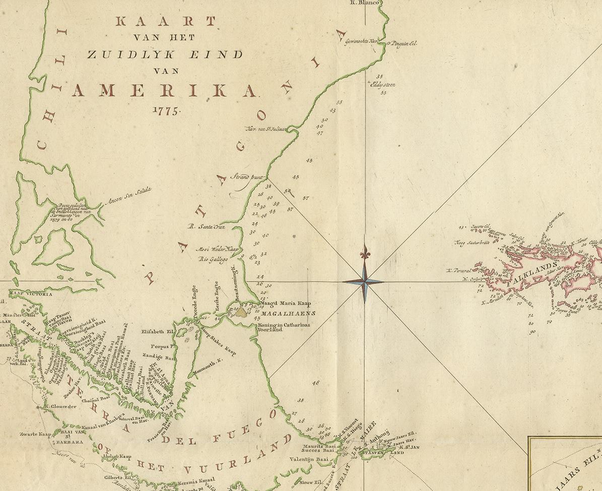 Mapa antiguo de América del Sur por J. Cook, 1775 en Bueno estado para la venta en Langweer, NL