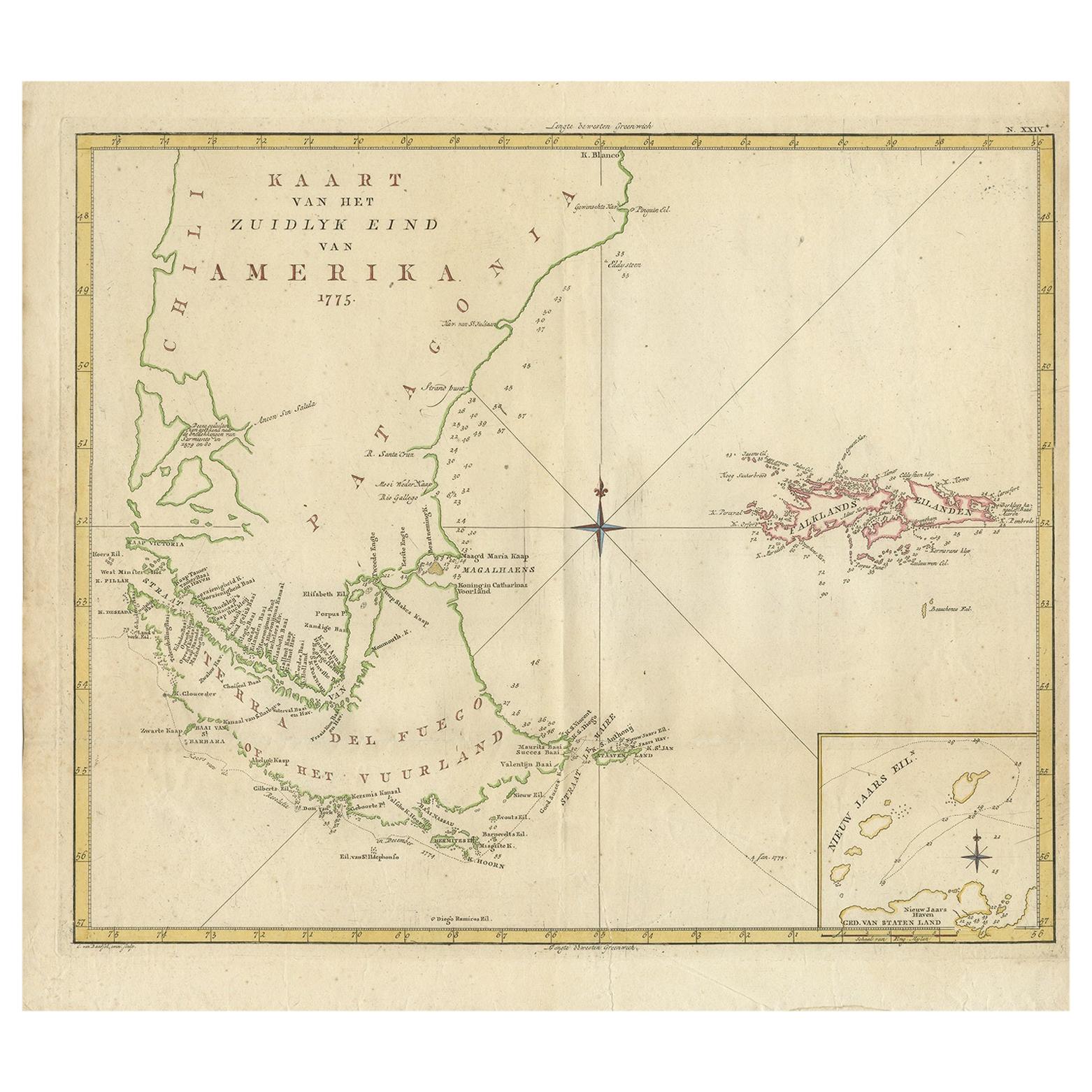 Antike Karte von Südamerika von J. Cook:: 1775