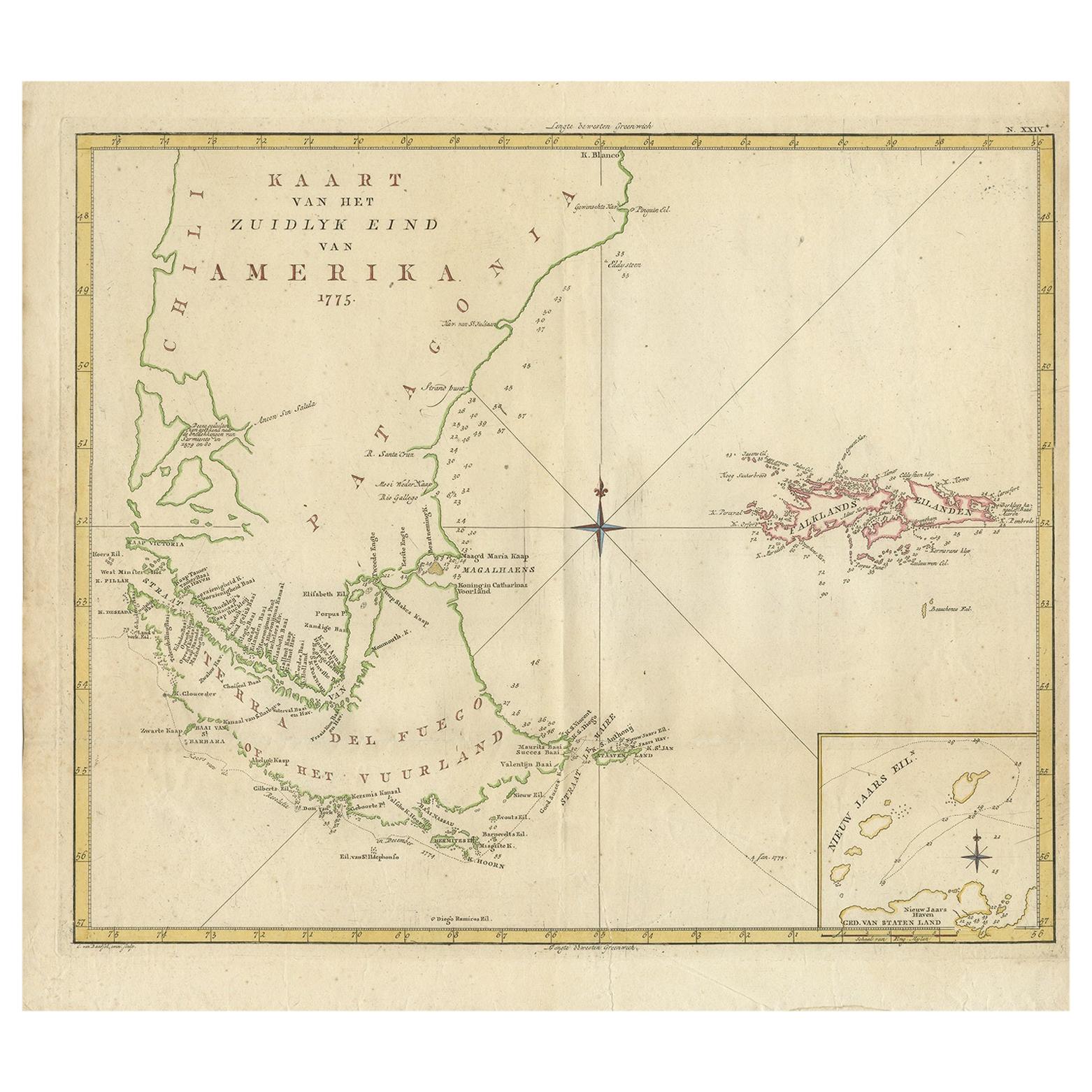 Mapa antiguo de América del Sur por J. Cook, 1775 en venta