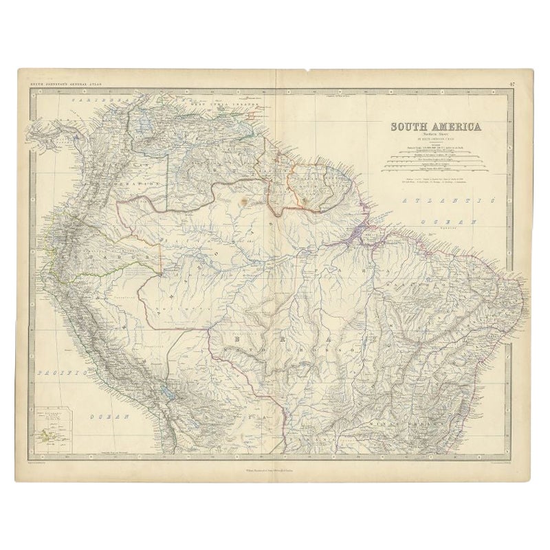 Carte ancienne d'Amérique du Sud par Johnston, 1861