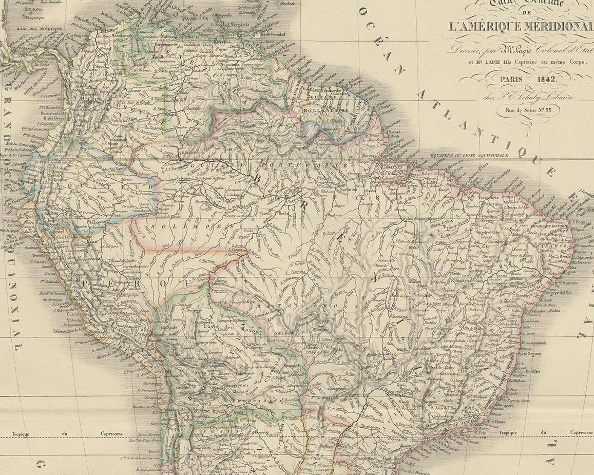 Antique Map of South America by Lapie '1842'