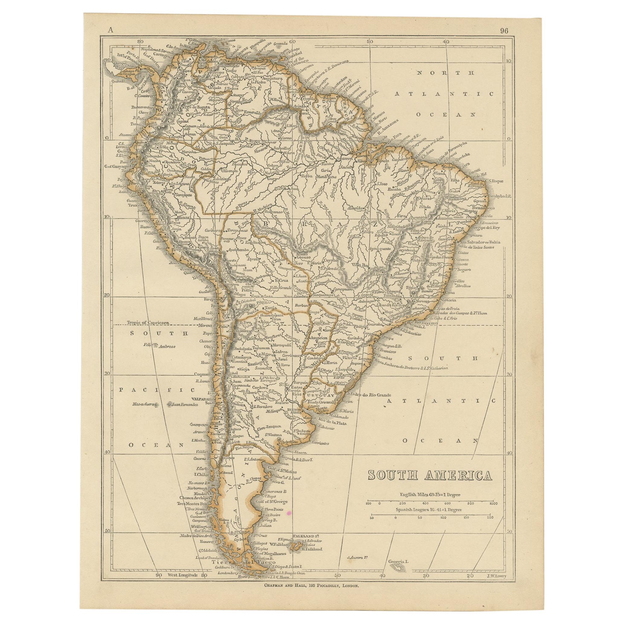 Antike Karte Südamerikas von Lowry, 1852