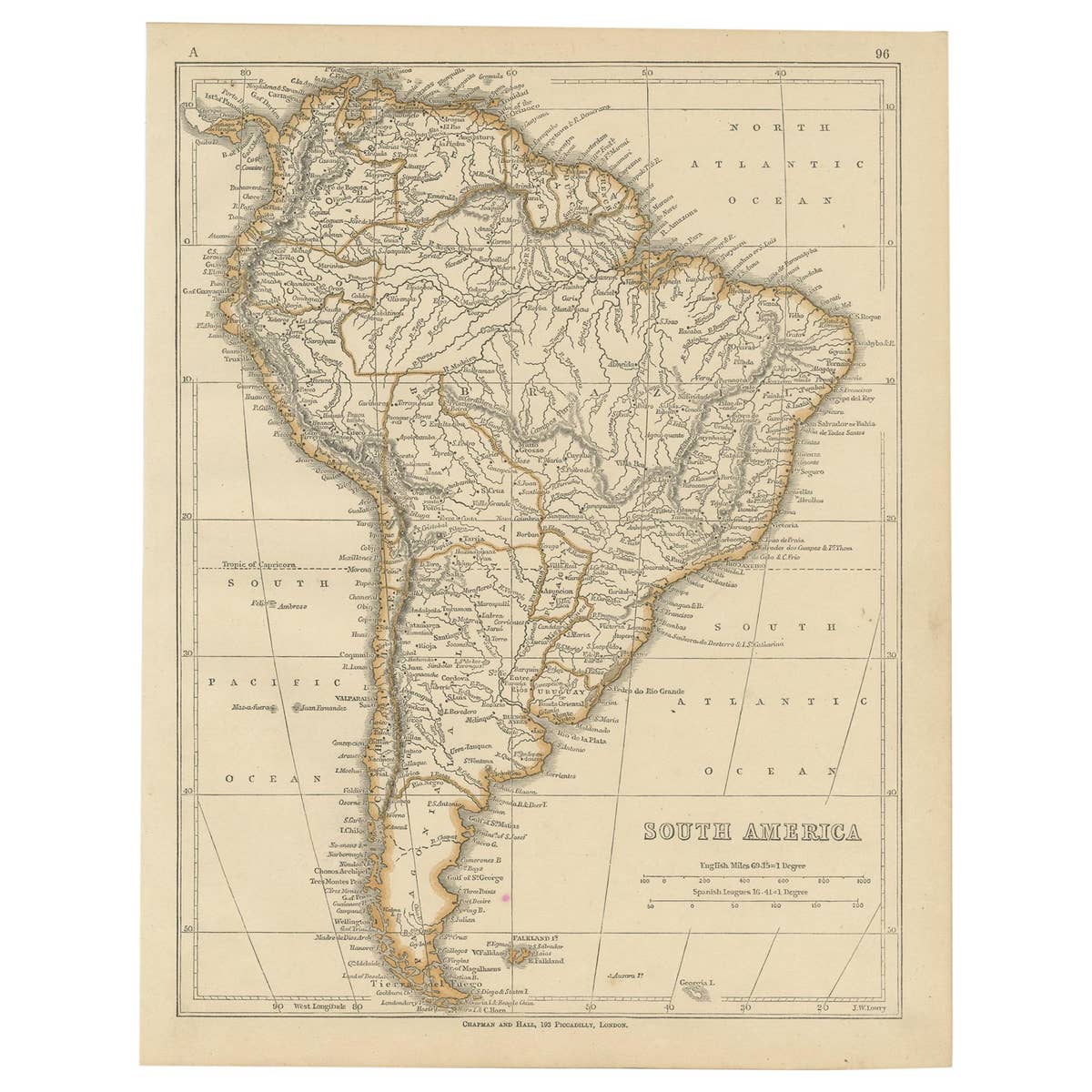 Antique Map of South America by Lowry, 1852