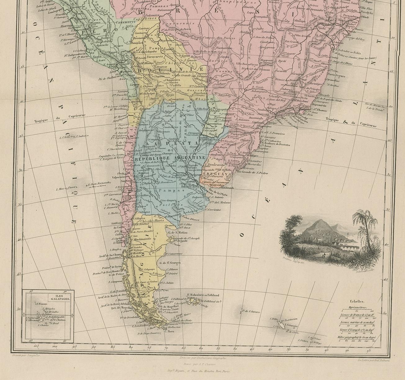 French Antique Map of South America by Migeon '1880' For Sale