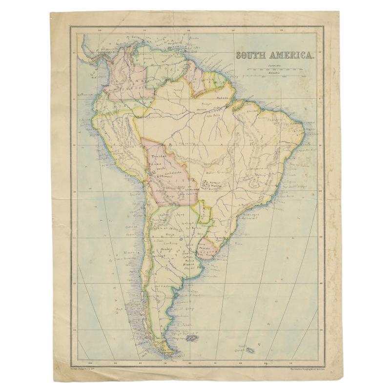 Antike Karte Südamerikas von Philip & Son, 1875