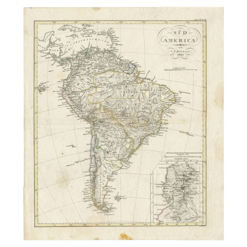 Antique Map of South America by Reichard, 1820