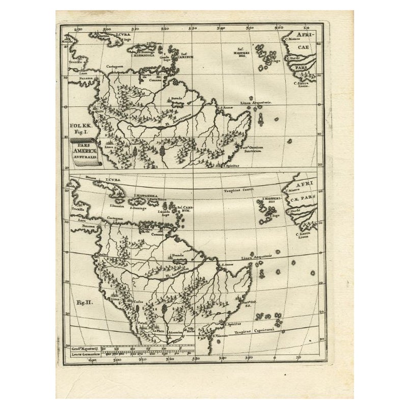 Carte ancienne d'Amérique du Sud par Scherer, c.1700