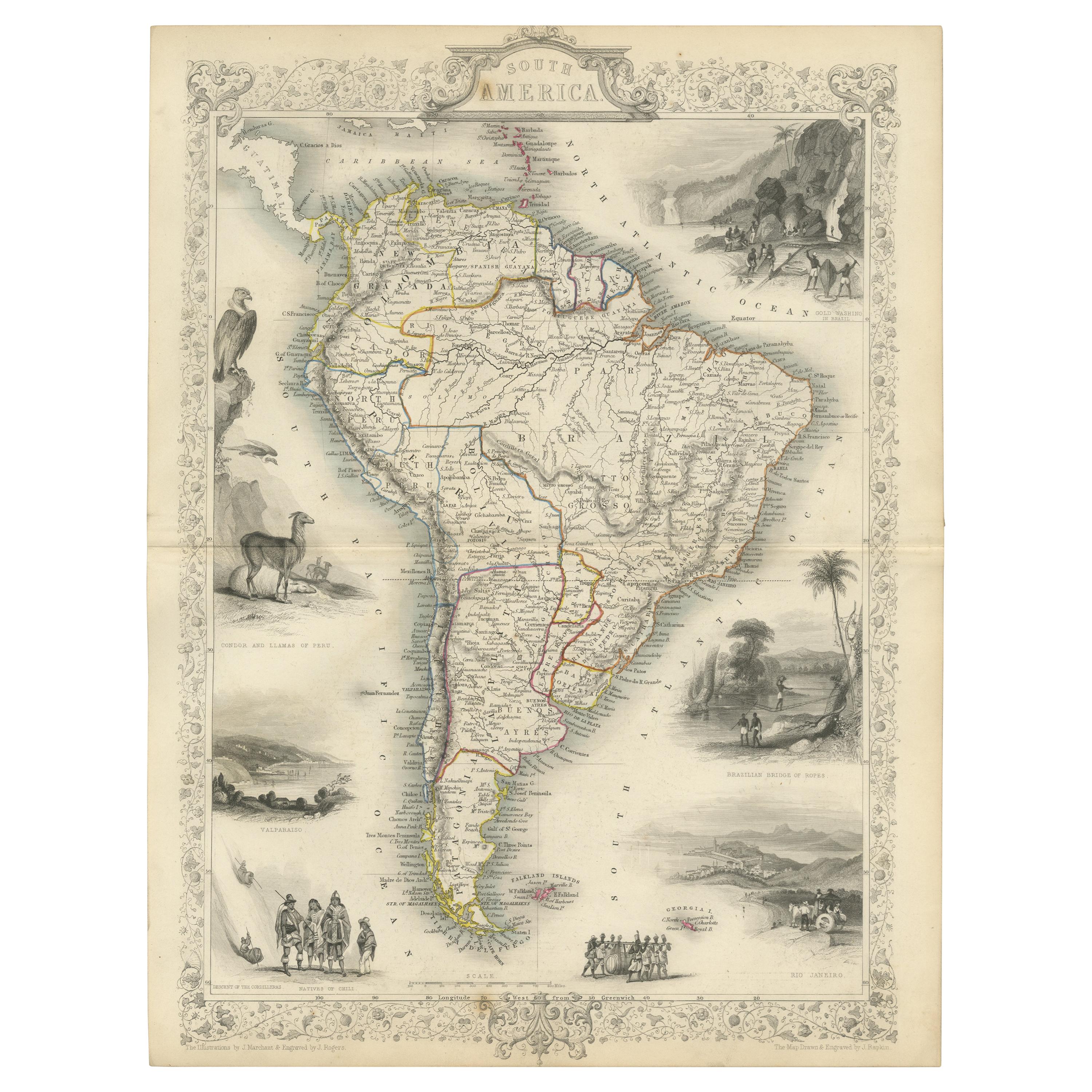 Antique Map of South America by Tallis, circa 1850