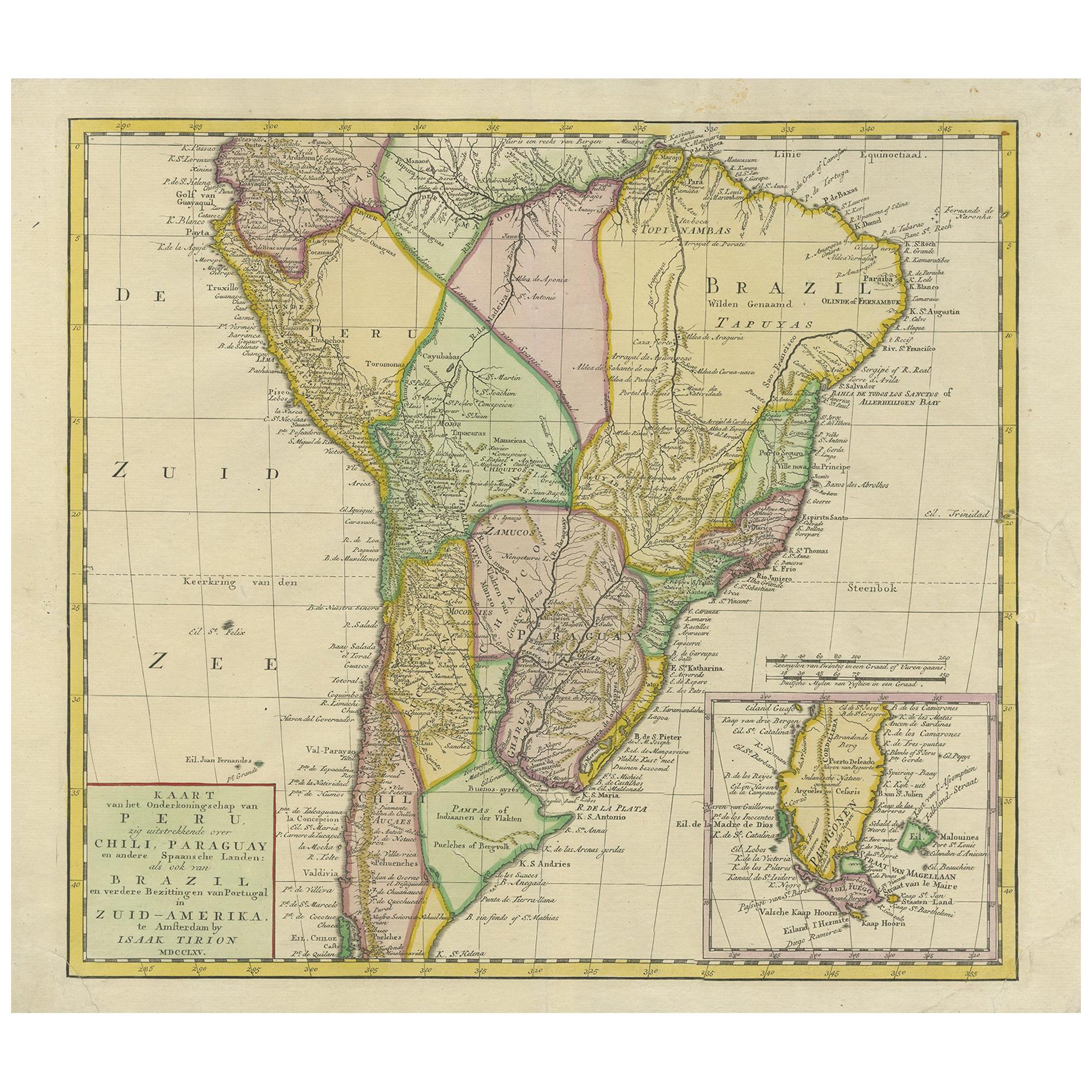 Antique Map of South America by Tirion 'circa 1765' For Sale