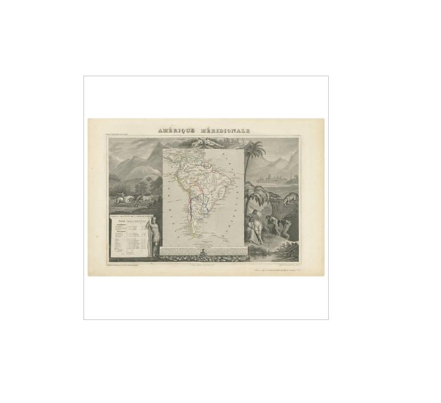 XIX secolo Carta geografica antica del Sud America di V. Levasseur, 1854 in vendita