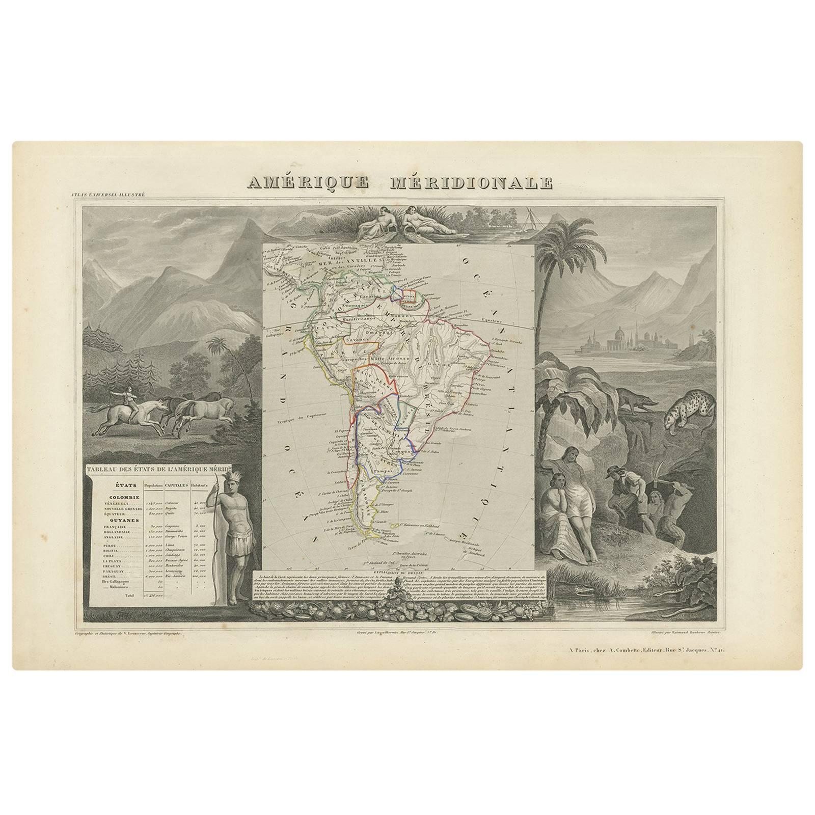 Antique Map of South America by V. Levasseur, 1854 For Sale