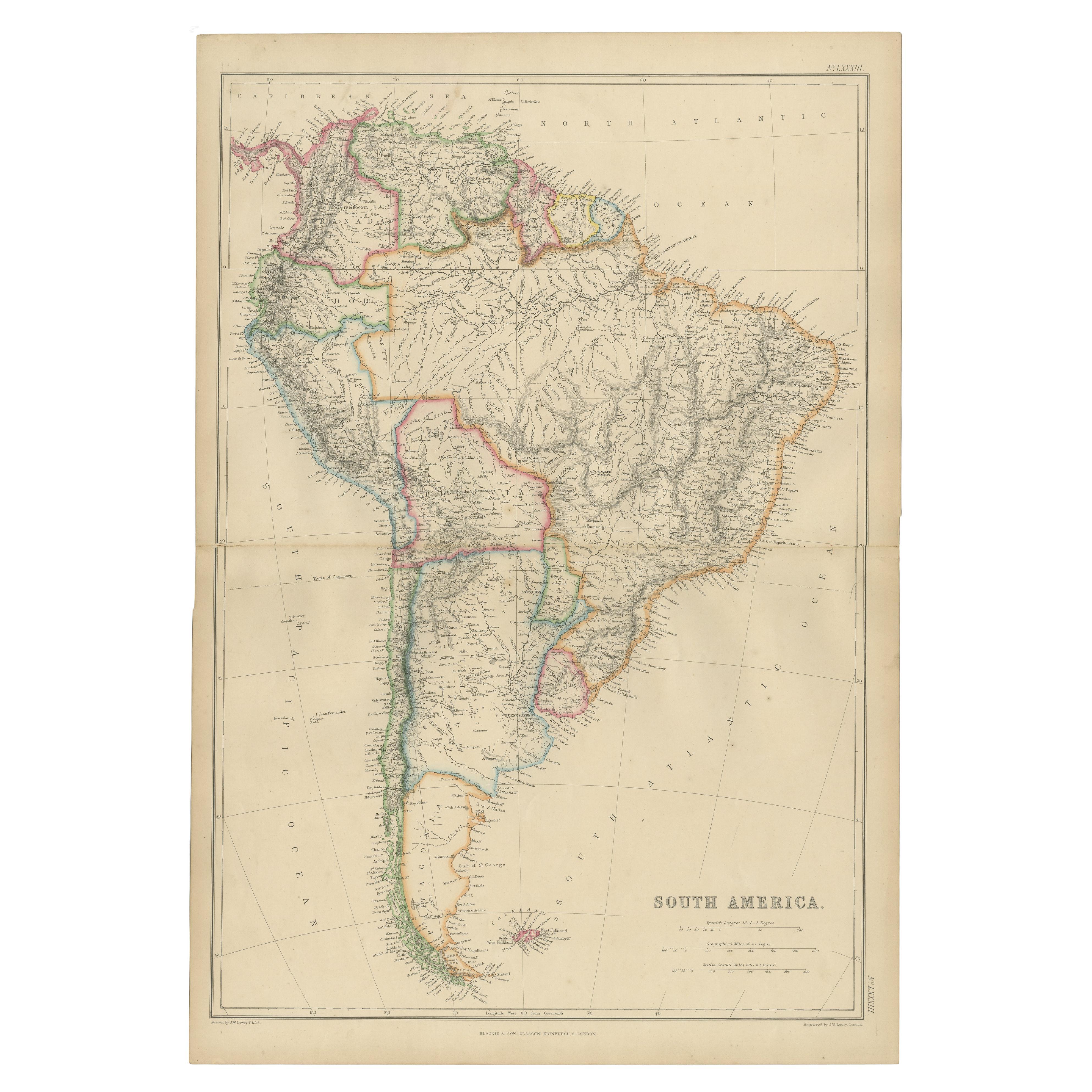 Antique Map of South America by W. G. Blackie, 1859 For Sale