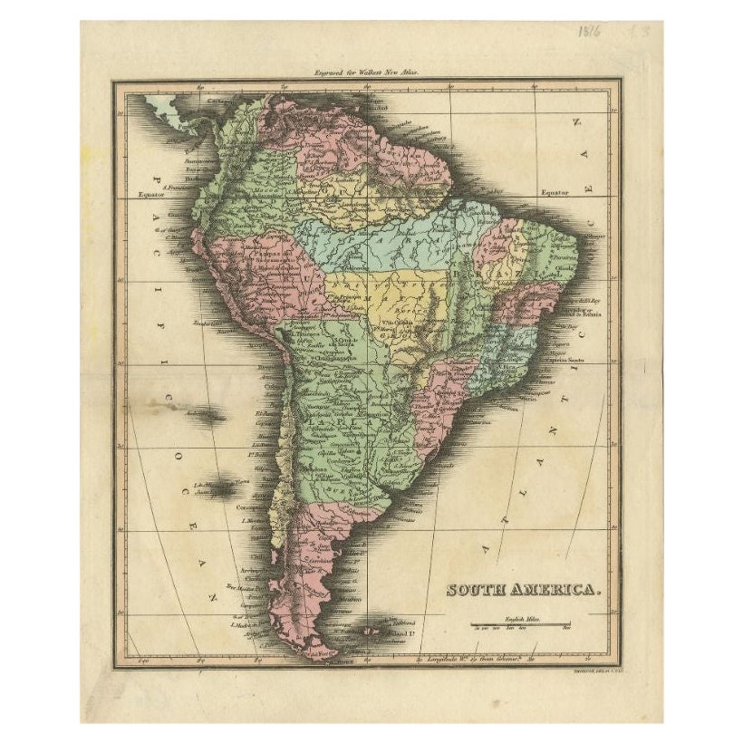Carta geografica antica del Sud America di Walker, 1816