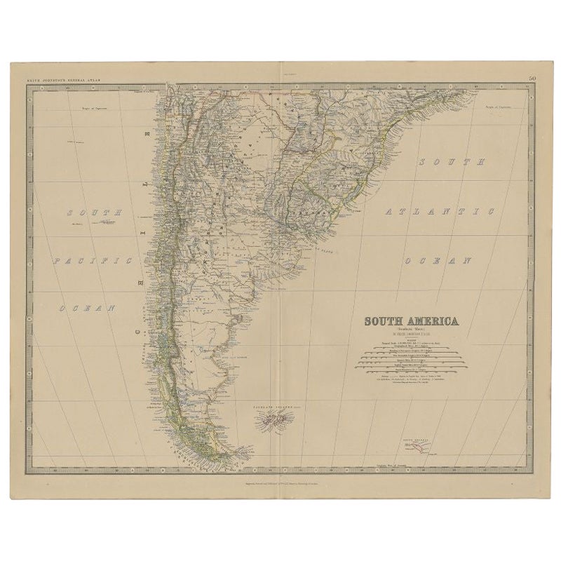 Mapa Antiguo de América del Sur, Parte Sur, 1882