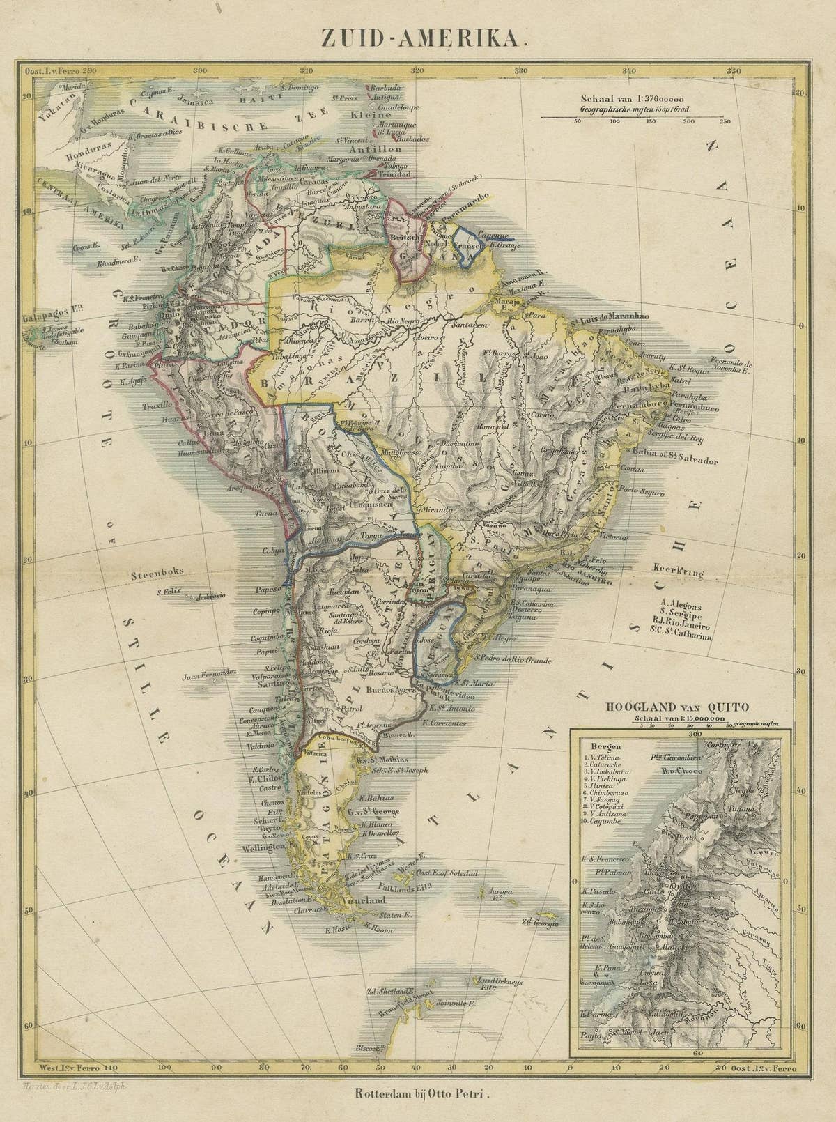 Antique Map of South America, inset of the Quito Highlands, Hand-Colored - 1870