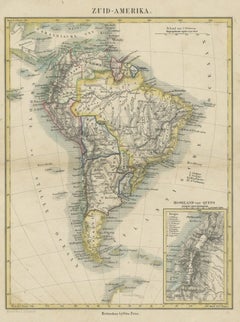 Antique Map of South America with inset of the Quito Highlands, Hand-Colored