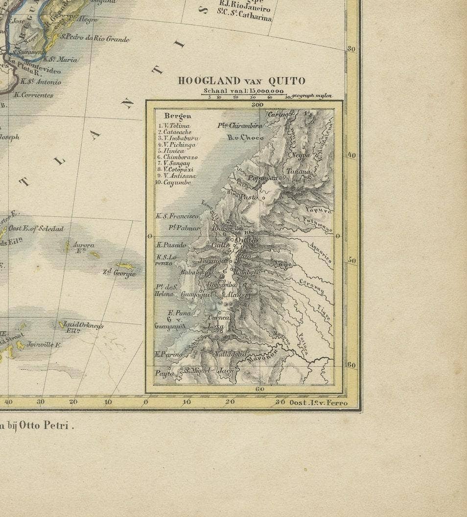 Antique Map of South America, inset of the Quito Highlands, Hand-Colored - 1870