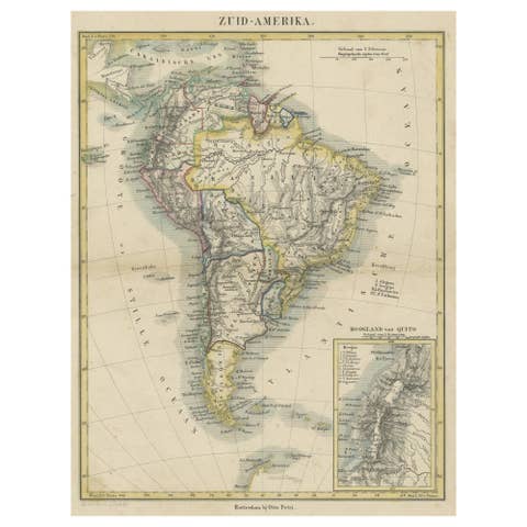Antique Map of South America, inset of the Quito Highlands, Hand-Colored - 1870