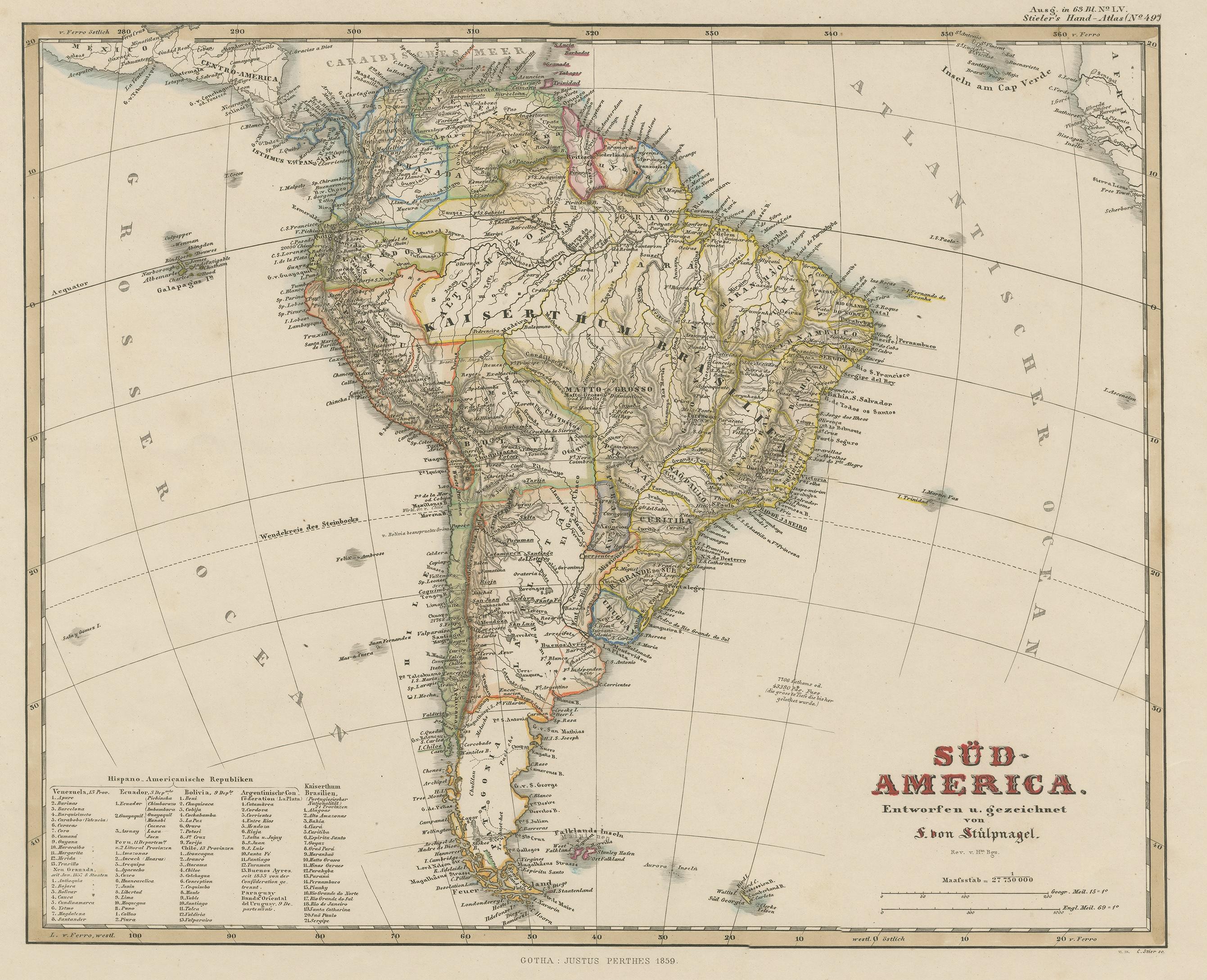 Antique Map of South America with Many Details, ca.1859 In Good Condition For Sale In Langweer, NL