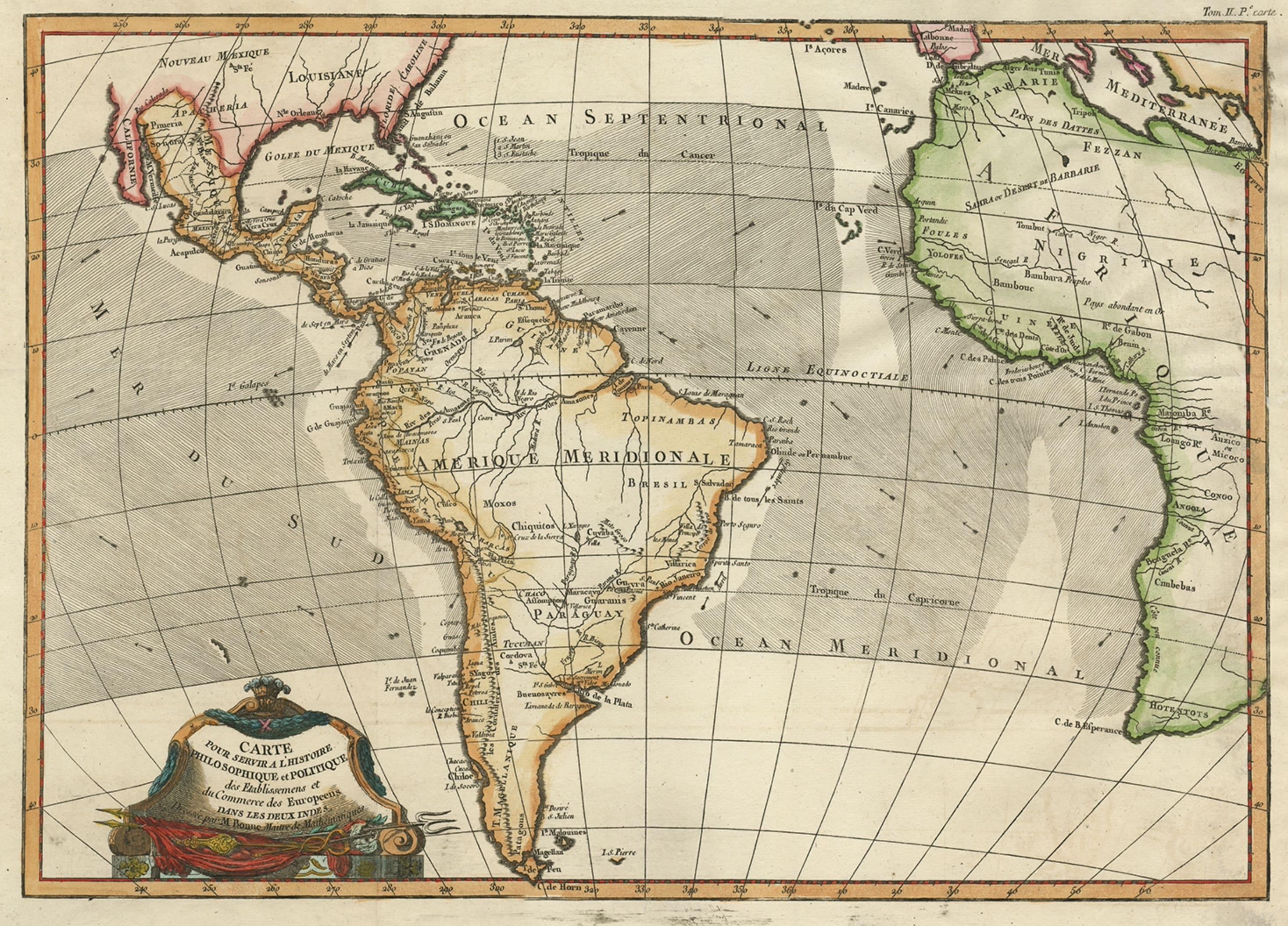 Carte ancienne d'Amérique du Sud, des Indes occidentales et de la plupart des Afriques, vers 1775 Bon état - En vente à Langweer, NL