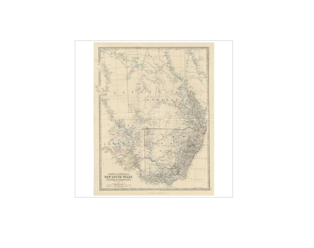 Carte ancienne de l'Australie du Sud par A.K. Johnston, 1865 Bon état - En vente à Langweer, NL