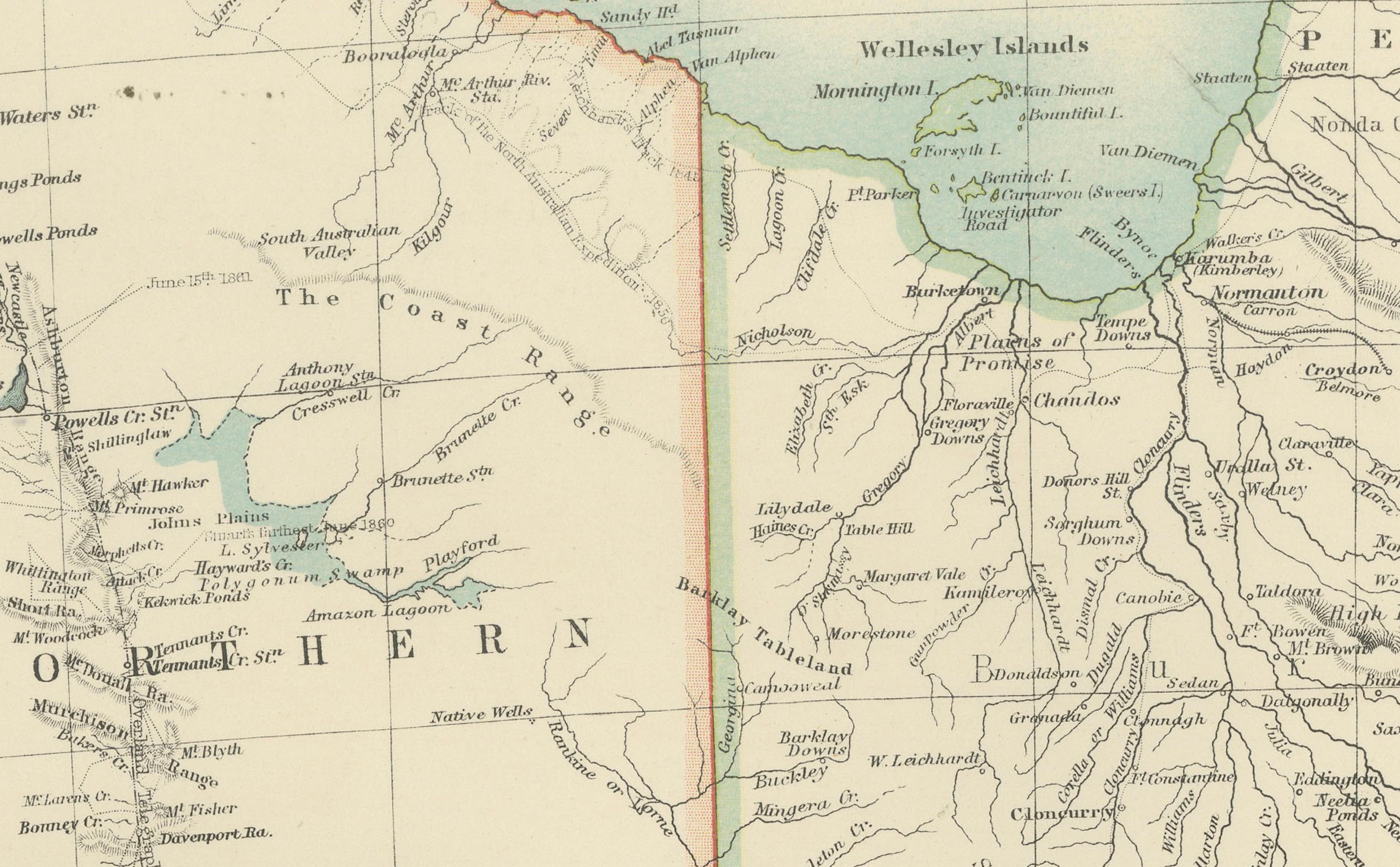 Antike Karte von Südaustralien, New South Wales, Victoria und Queensland, 1903 im Zustand „Gut“ im Angebot in Langweer, NL