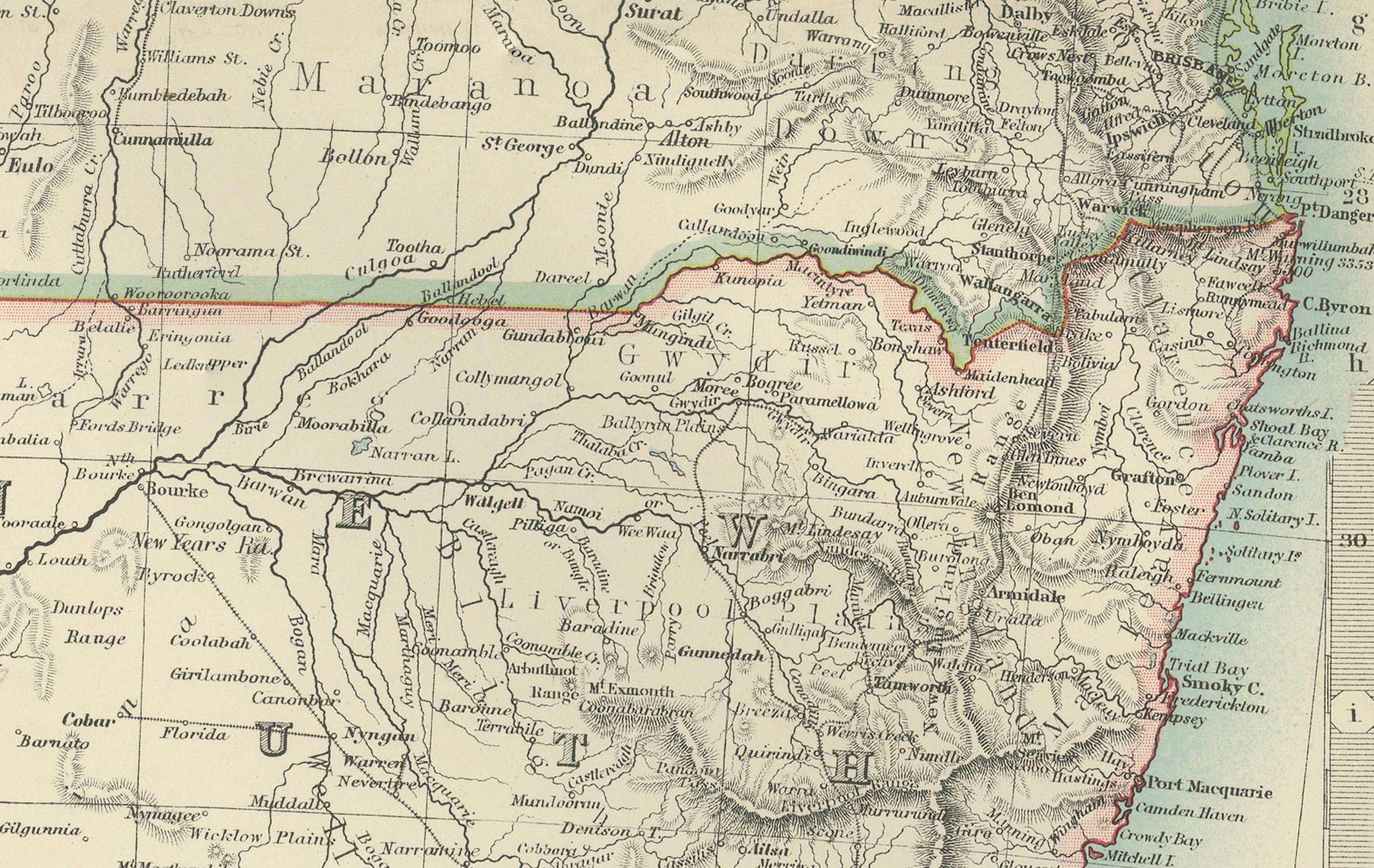 Antike Karte von Südaustralien, New South Wales, Victoria und Queensland, 1903 (Papier) im Angebot