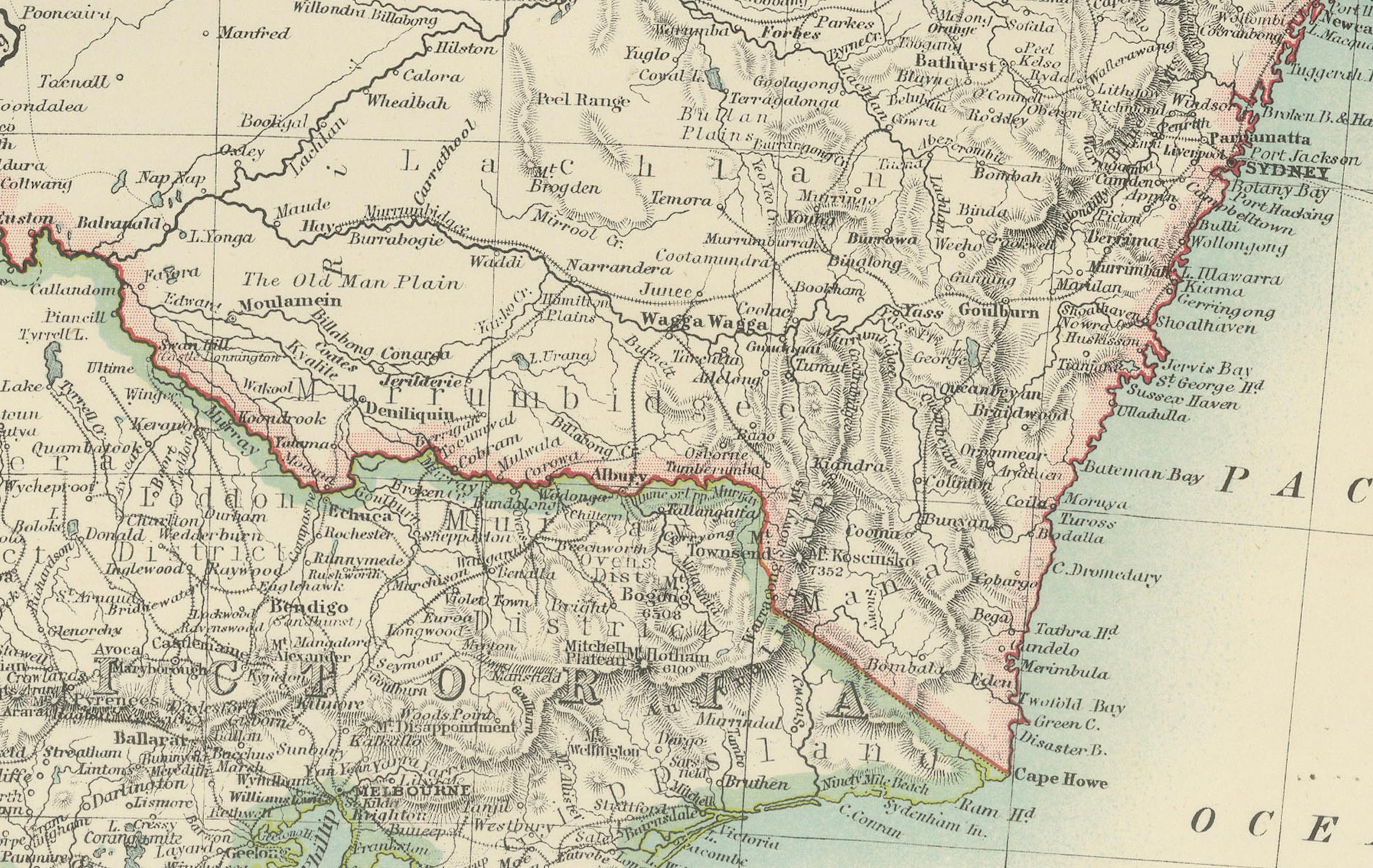 Antike Karte von Südaustralien, New South Wales, Victoria und Queensland, 1903 im Angebot 1