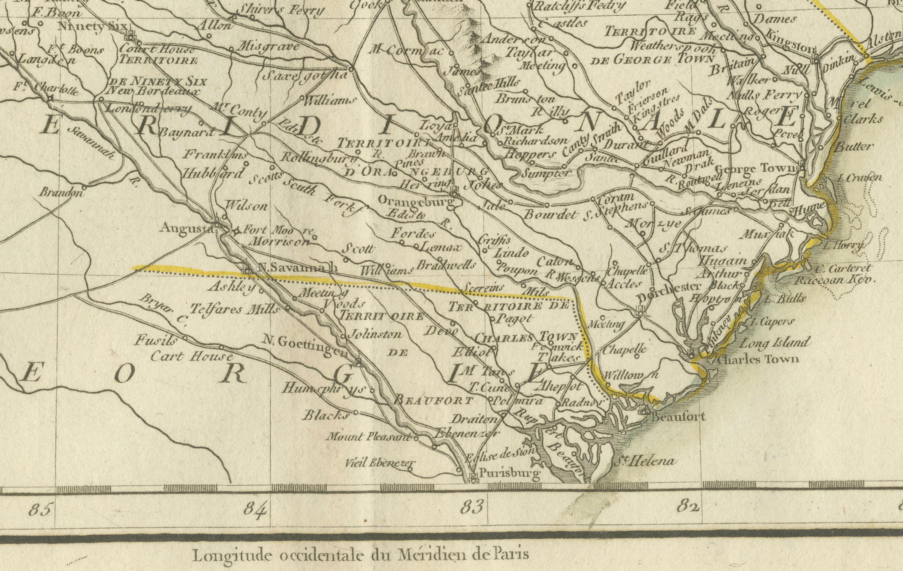 Antike Karte von South Carolina, North Carolina und Virginia von Tardieu, 1802 im Zustand „Gut“ im Angebot in Langweer, NL