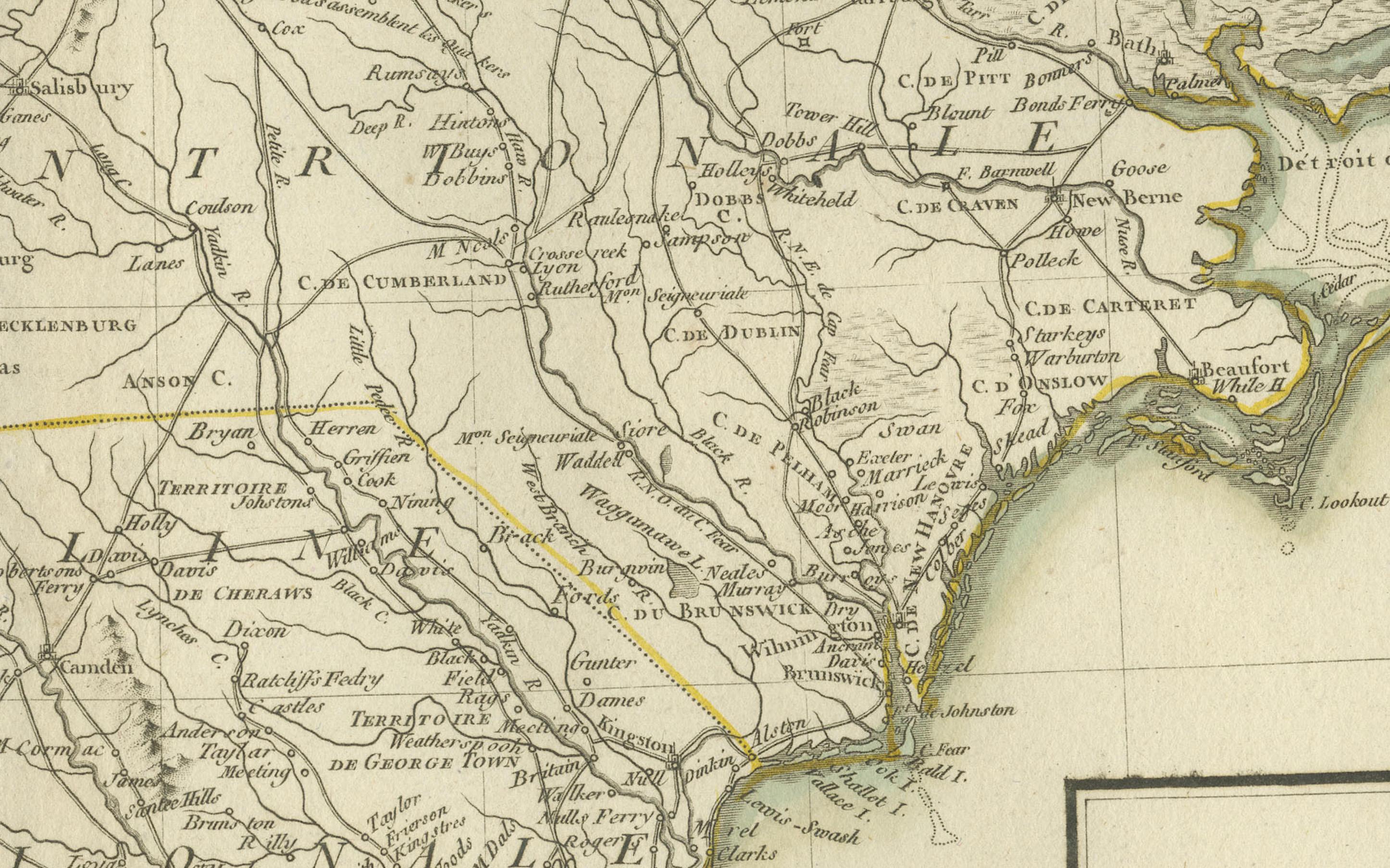 Antike Karte von South Carolina, North Carolina und Virginia von Tardieu, 1802 (Frühes 19. Jahrhundert) im Angebot