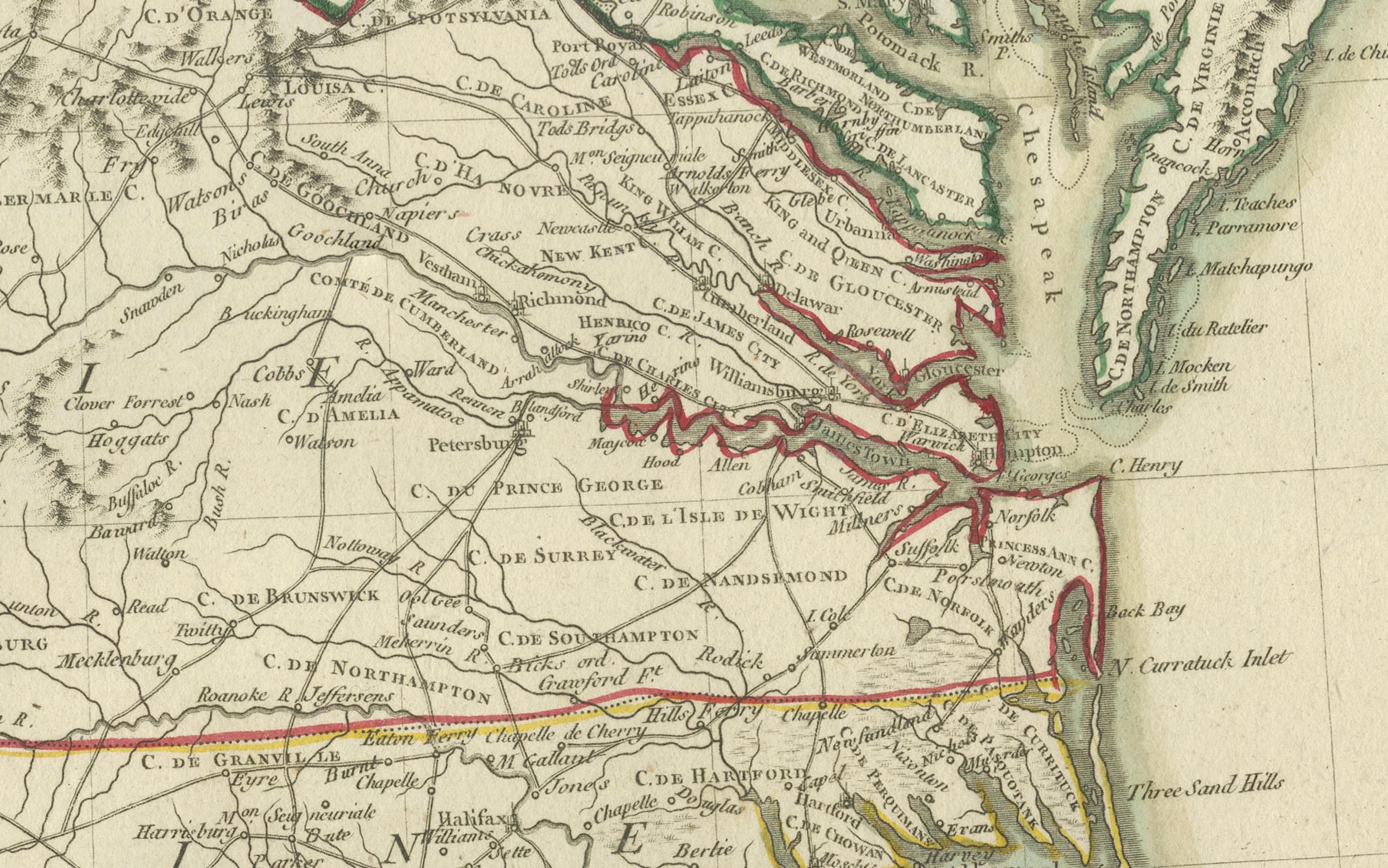 Antike Karte von South Carolina, North Carolina und Virginia von Tardieu, 1802 (Papier) im Angebot