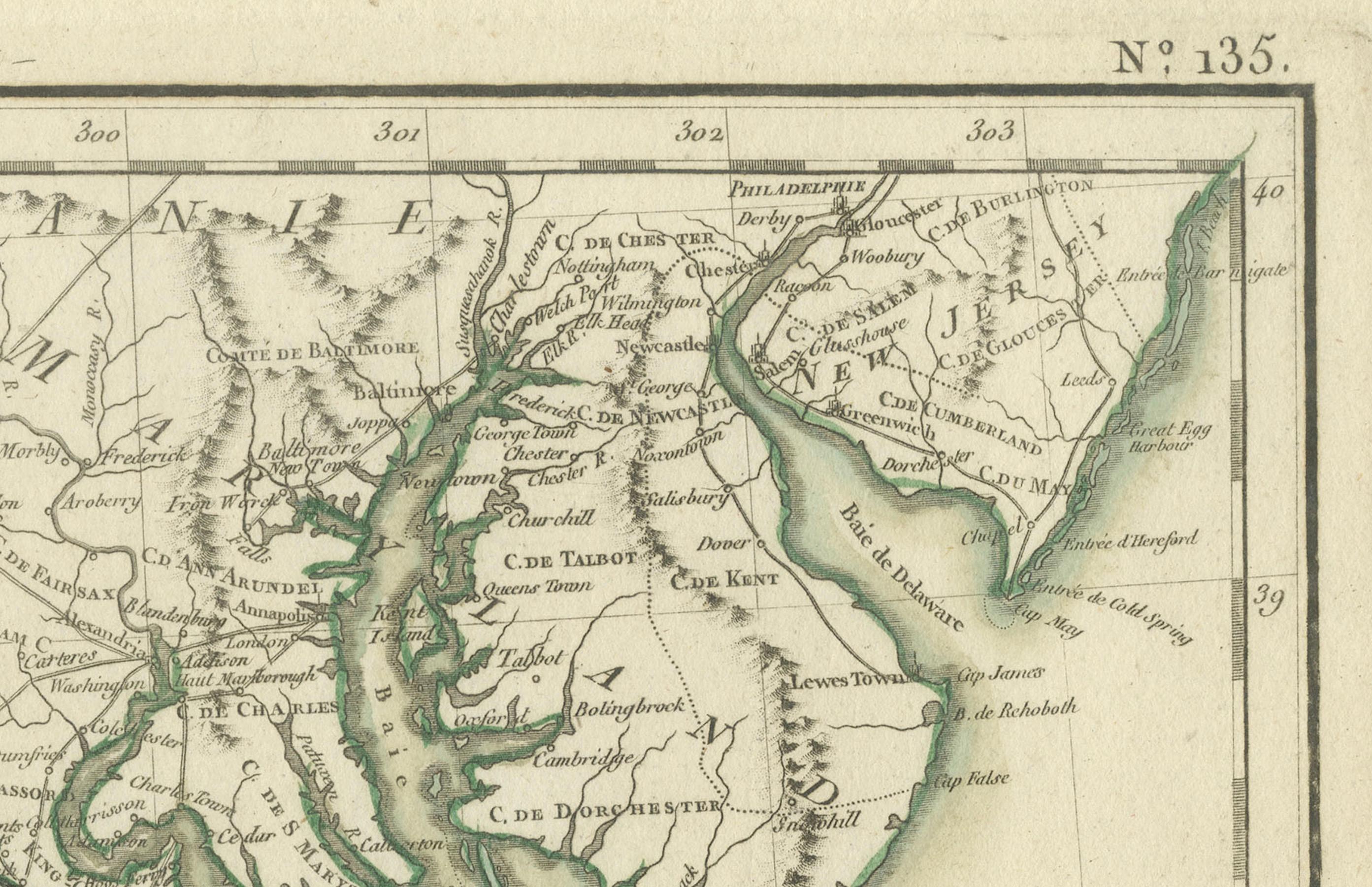 Antike Karte von South Carolina, North Carolina und Virginia von Tardieu, 1802 im Angebot 1