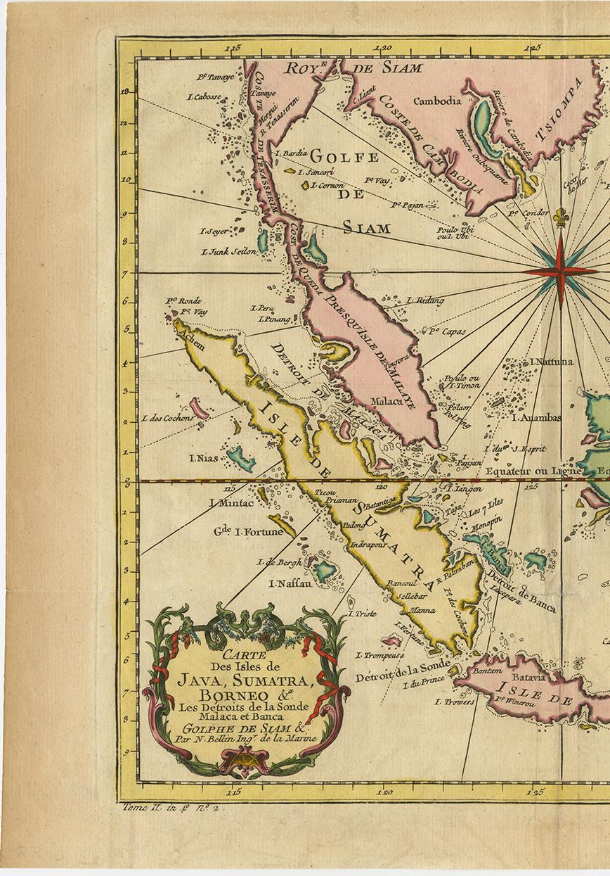 Antique Map of South East Asia by J.N. Bellin, 1757 In Good Condition In Langweer, NL