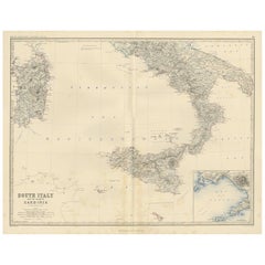 Antique Map of South Italy by A.K. Johnston, 1865