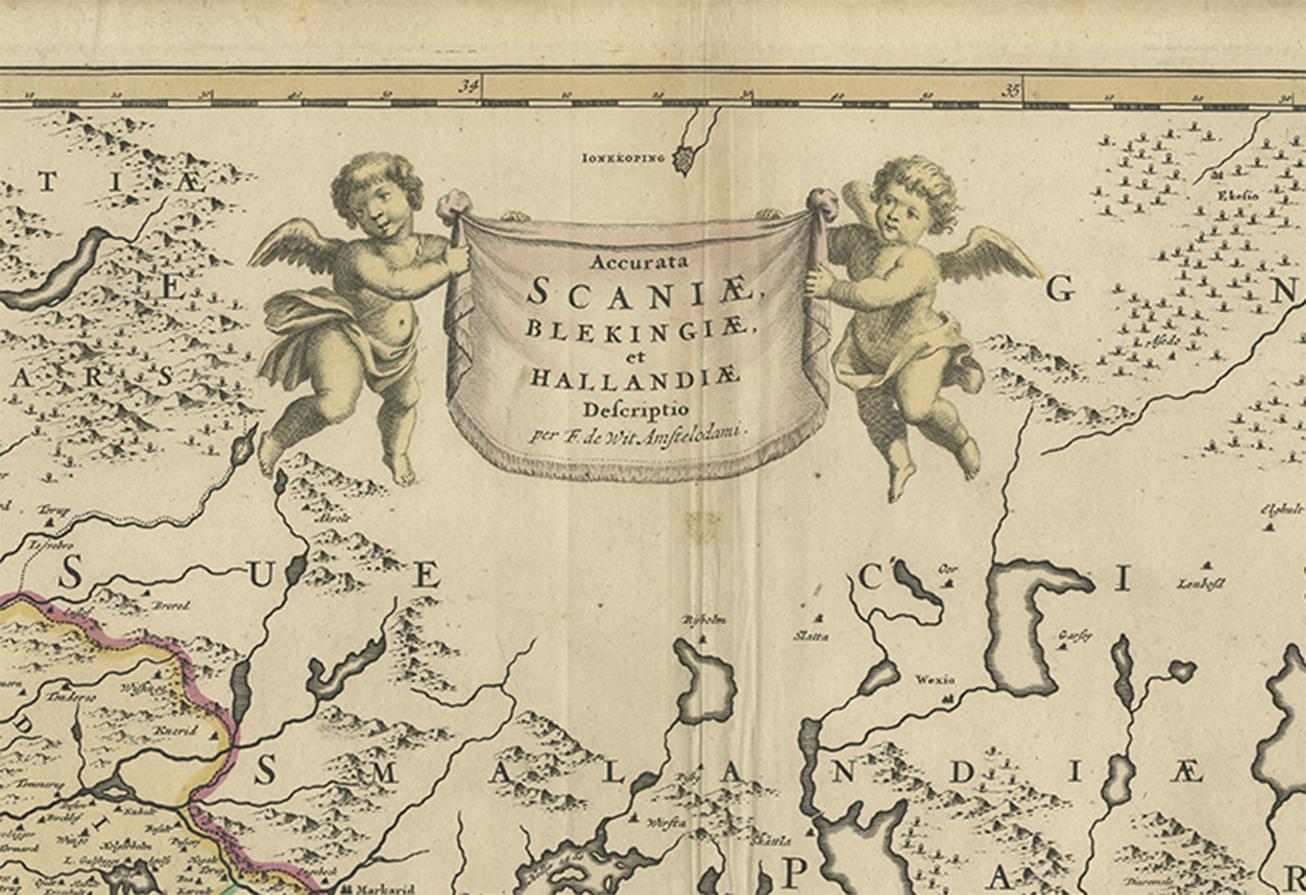 17th Century Antique Map of South Sweden 'Scandinavia' by F. de Wit, 1680 For Sale