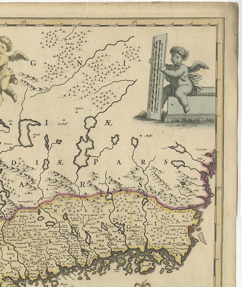 Antique Map of South Sweden 'Scandinavia' by F. de Wit, 1680 For Sale 1
