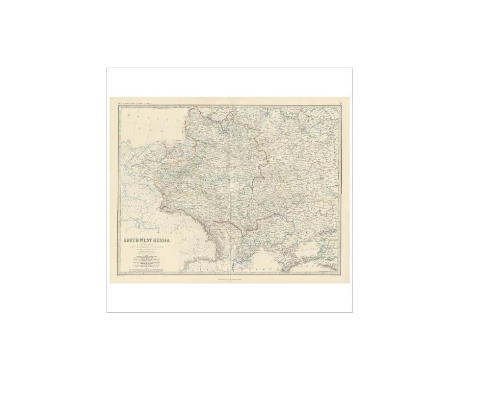 Antique map titled 'South-West Russia showing the extent of the Kingdom of Poland previous to its partition in 1772'. This map originates from the ‘Royal Atlas of Modern Geography’ by Alexander Keith Johnston. Published by William Blackwood and