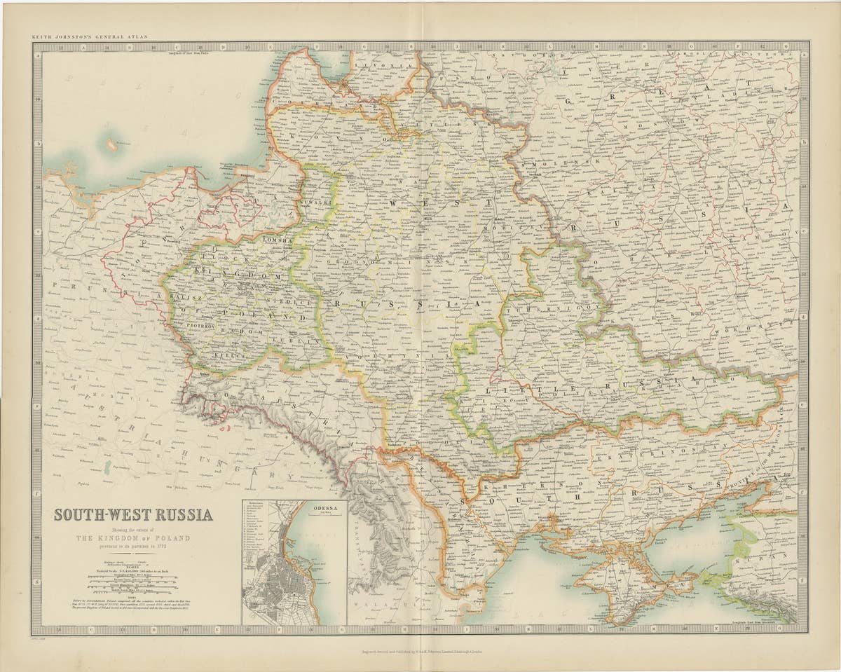 Antique Map of South-West Russia by Johnston (1909)