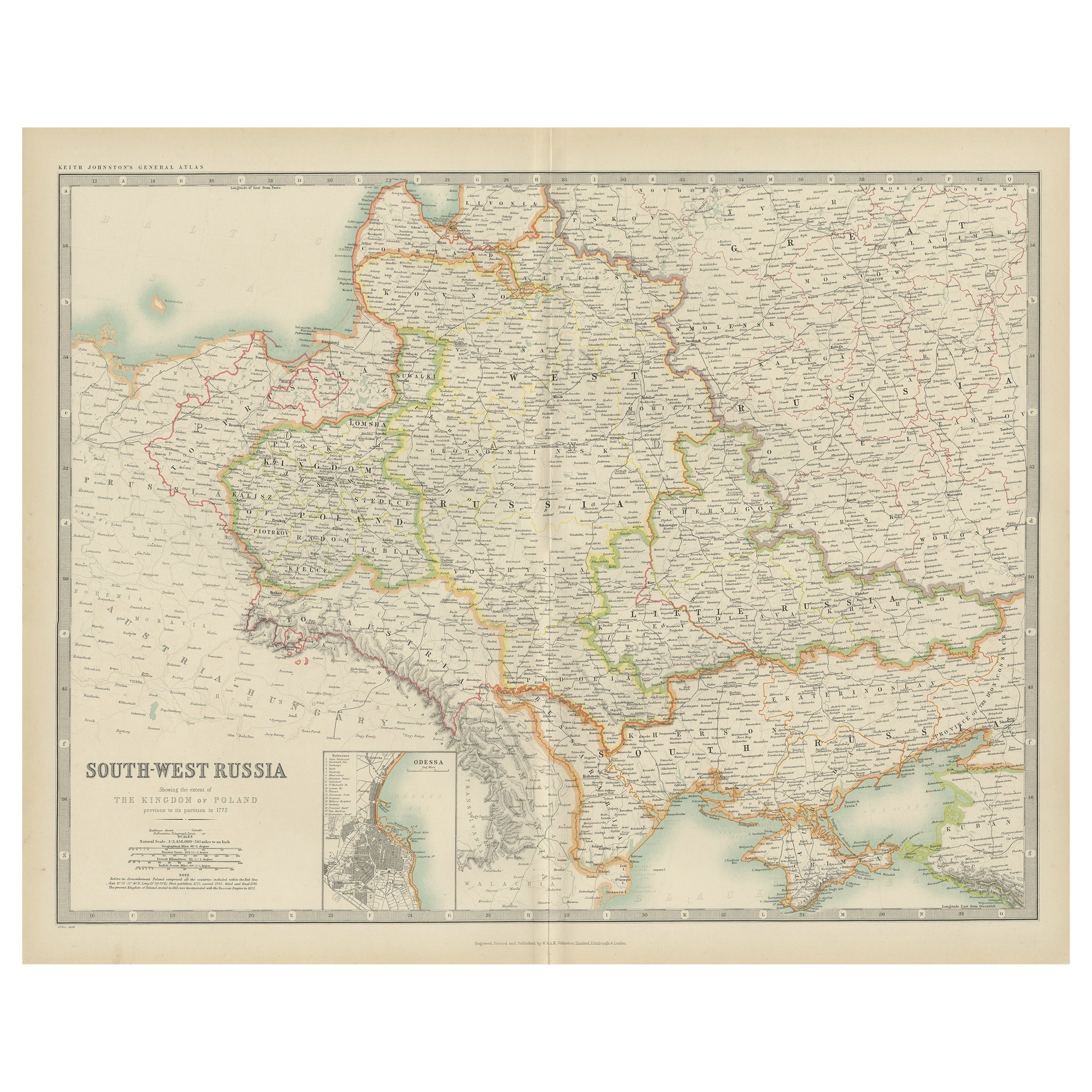 Mapa antiguo del suroeste de Rusia por Johnston (1909)