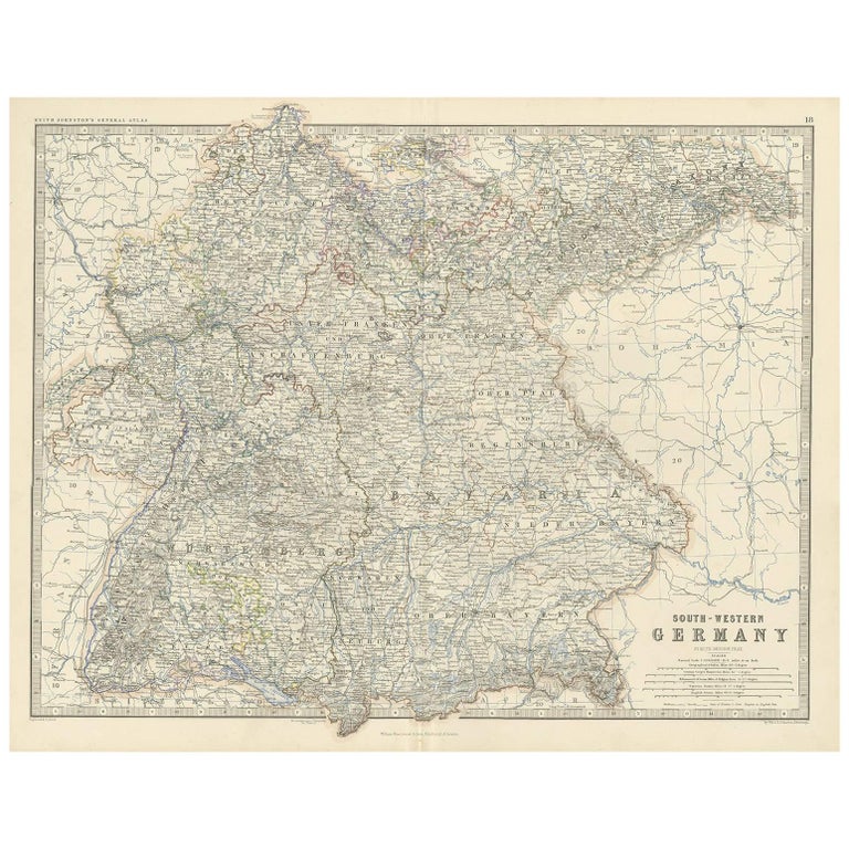 Antique Map of SouthWestern Germany by A.K. Johnston, 1865 For Sale at 1stDibs map of