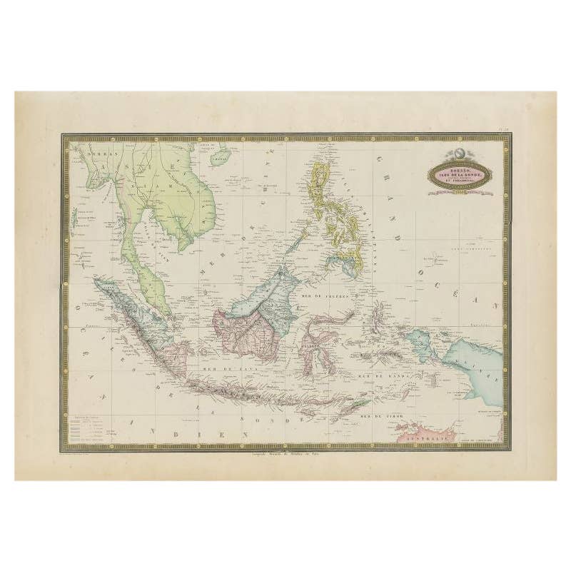 Antique 1860 Map of Southeast Asia by F.A. Garnier