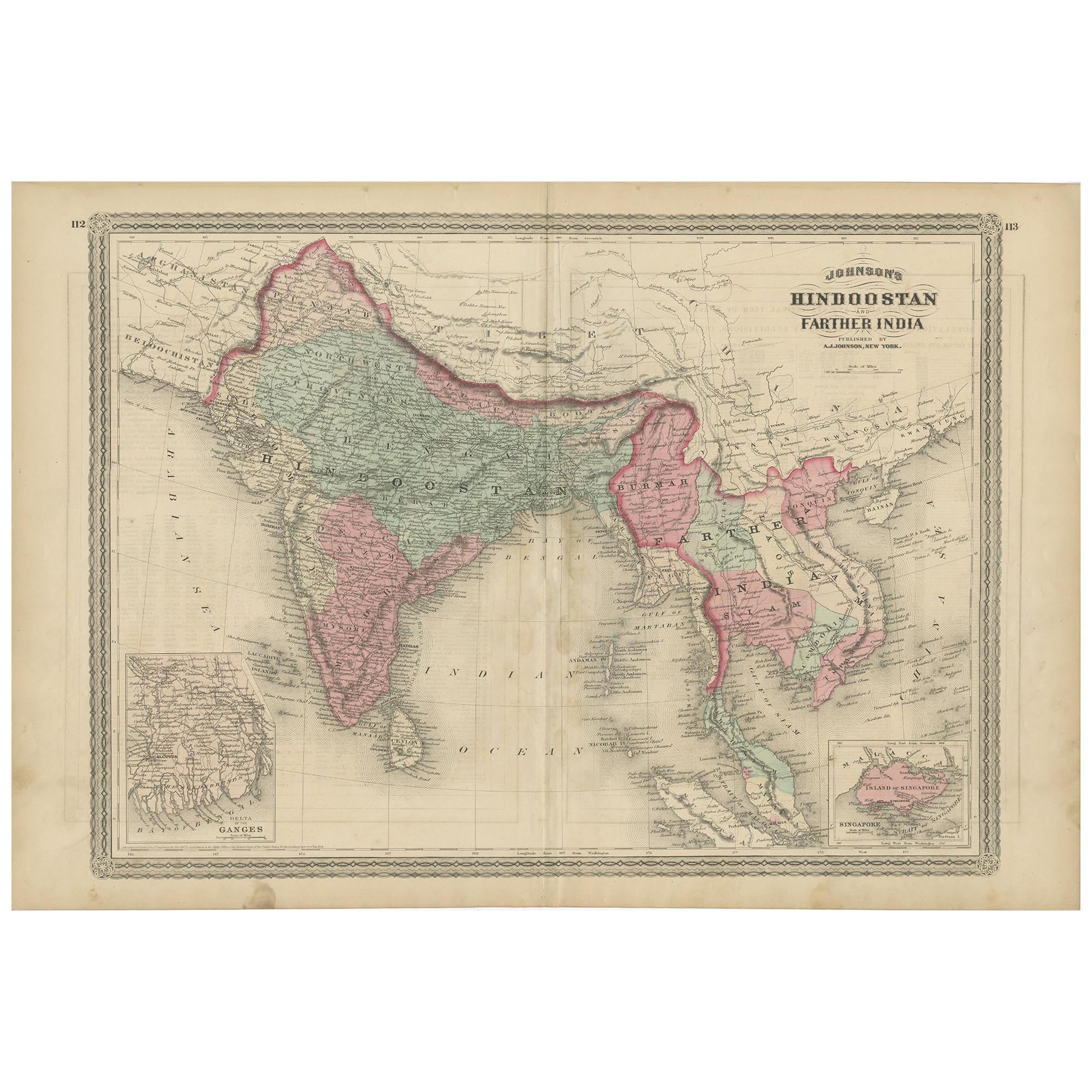 Antique Map of Southeast Asia by Johnson, 1872