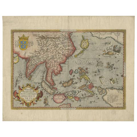 Antique Ortelius Map of Asia Featuring Japan, China, Taiwan & East Indies, 1587