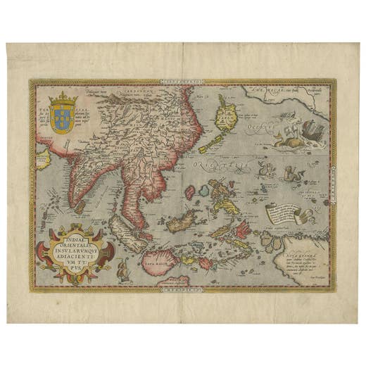 Antique Ortelius Map of Asia Featuring Japan, China, Taiwan & East Indies, 1587