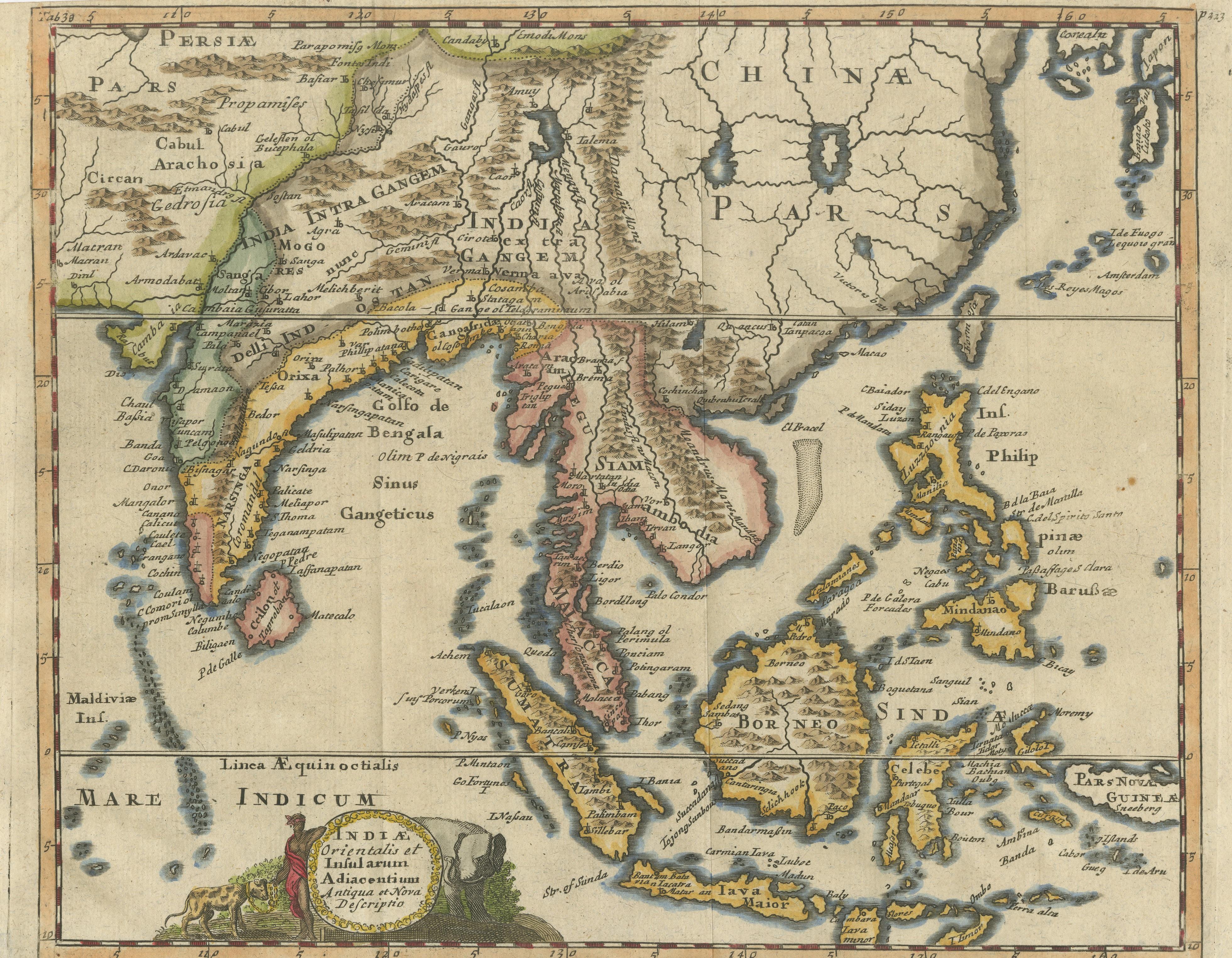 Antique Map of Southeast Asia, China, Philippines and India In Good Condition For Sale In Langweer, NL