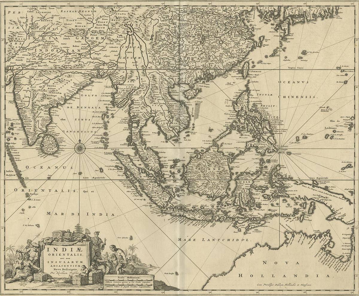 Antique Map of Southeast Asia 'India, Indonesia' by N. Visscher, circa 1670