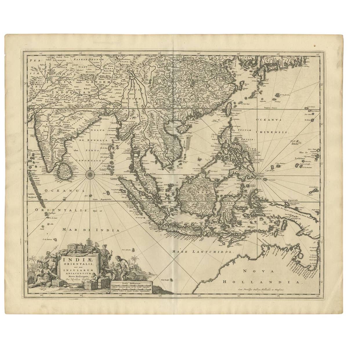 Antique Map of Southeast Asia 'India, Indonesia' by N. Visscher, circa 1670